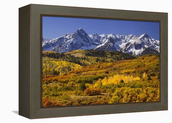 USA, Colorado, San Juan Mountains. Mountain and valley landscape in autumn.-Jaynes Gallery-Framed Premier Image Canvas