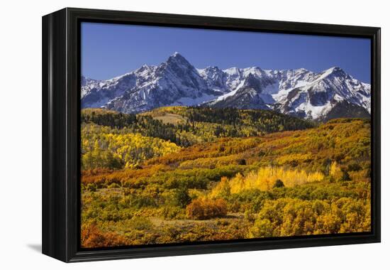 USA, Colorado, San Juan Mountains. Mountain and valley landscape in autumn.-Jaynes Gallery-Framed Premier Image Canvas