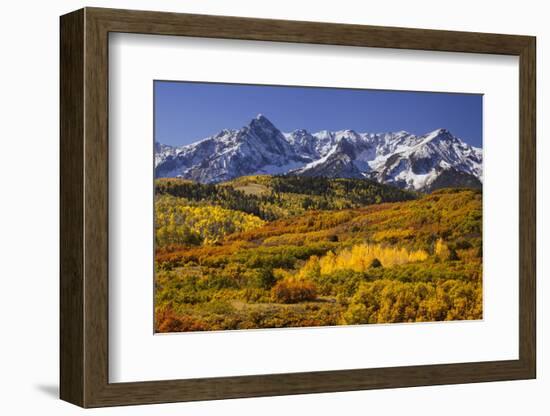 USA, Colorado, San Juan Mountains. Mountain and valley landscape in autumn.-Jaynes Gallery-Framed Photographic Print