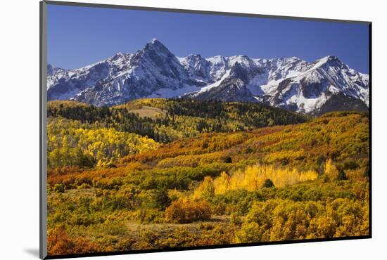 USA, Colorado, San Juan Mountains. Mountain and valley landscape in autumn.-Jaynes Gallery-Mounted Photographic Print