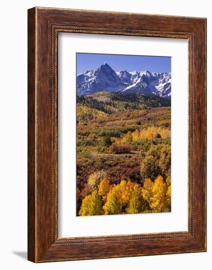 USA, Colorado, San Juan Mountains. Mountain and valley landscape in autumn.-Jaynes Gallery-Framed Photographic Print