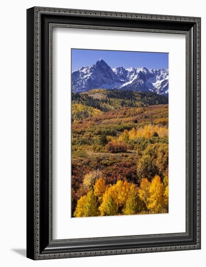 USA, Colorado, San Juan Mountains. Mountain and valley landscape in autumn.-Jaynes Gallery-Framed Photographic Print