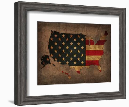 Usa Country Flag Map-Red Atlas Designs-Framed Giclee Print