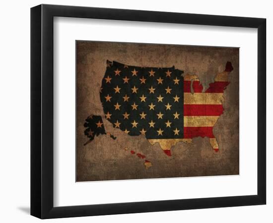 Usa Country Flag Map-Red Atlas Designs-Framed Giclee Print