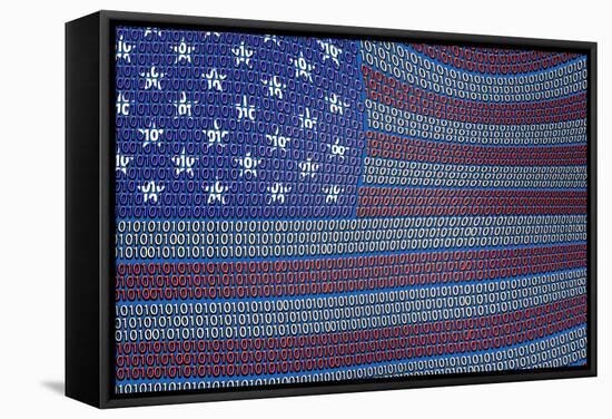 Usa Flag Of Binary Code-rolffimages-Framed Stretched Canvas