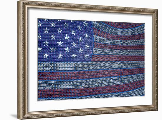 Usa Flag Of Binary Code-rolffimages-Framed Premium Giclee Print