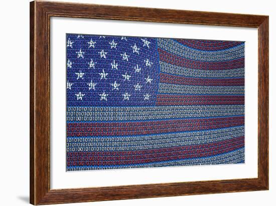 Usa Flag Of Binary Code-rolffimages-Framed Premium Giclee Print