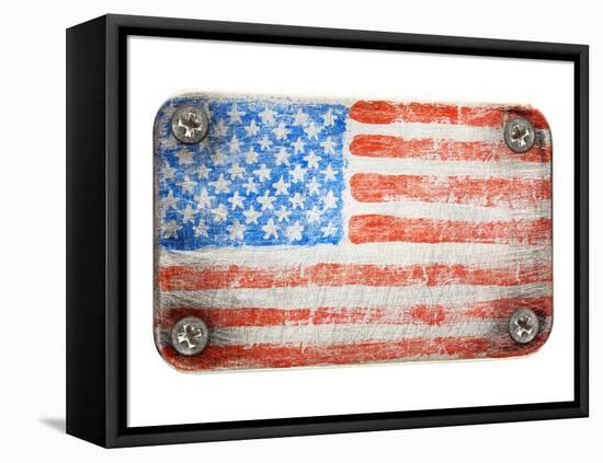 Usa Flag On Metal Texture-donatas1205-Framed Stretched Canvas