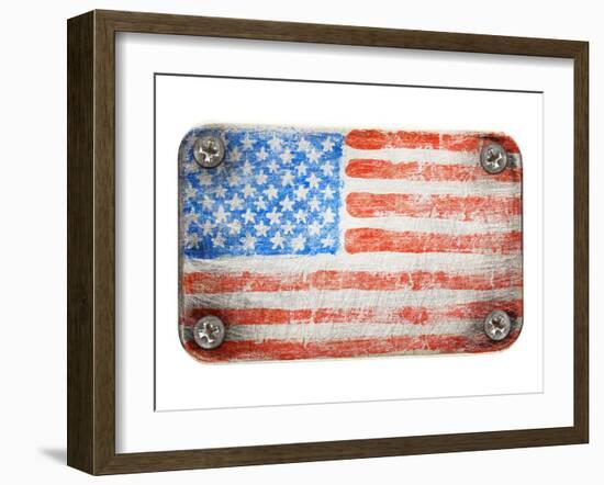 Usa Flag On Metal Texture-donatas1205-Framed Art Print