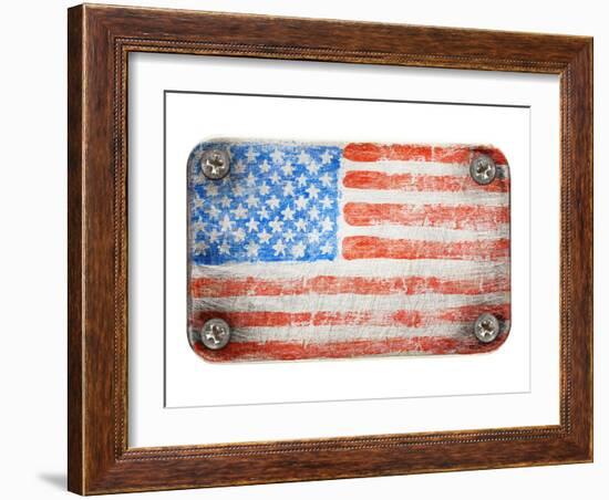 Usa Flag On Metal Texture-donatas1205-Framed Art Print