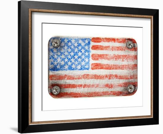 Usa Flag On Metal Texture-donatas1205-Framed Art Print