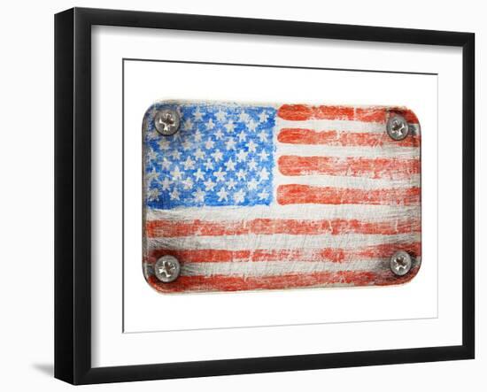 Usa Flag On Metal Texture-donatas1205-Framed Art Print