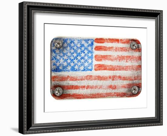 Usa Flag On Metal Texture-donatas1205-Framed Art Print