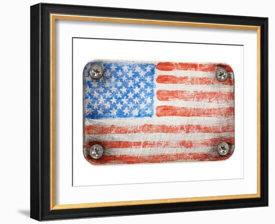 Usa Flag On Metal Texture-donatas1205-Framed Art Print