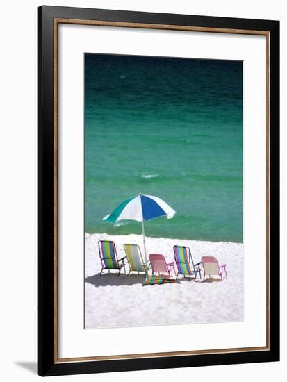 USA, Florida. Beach chairs on the Emerald Coast, Destin.-Anna Miller-Framed Photographic Print