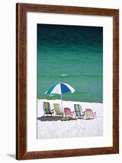 USA, Florida. Beach chairs on the Emerald Coast, Destin.-Anna Miller-Framed Photographic Print