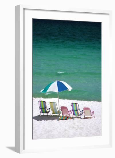 USA, Florida. Beach chairs on the Emerald Coast, Destin.-Anna Miller-Framed Photographic Print