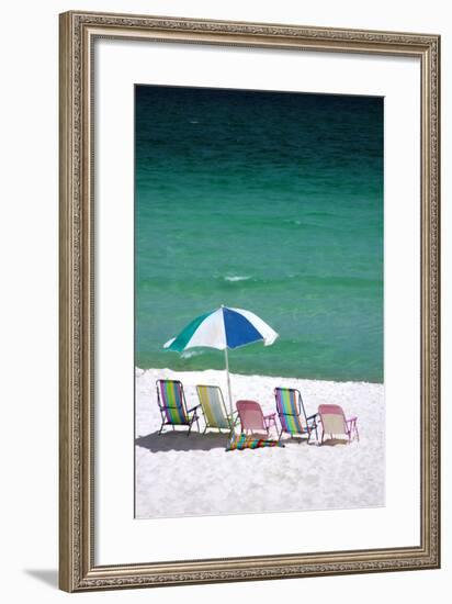 USA, Florida. Beach chairs on the Emerald Coast, Destin.-Anna Miller-Framed Photographic Print