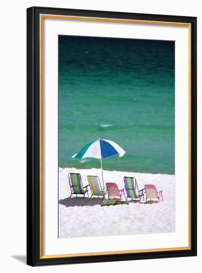 USA, Florida. Beach chairs on the Emerald Coast, Destin.-Anna Miller-Framed Photographic Print