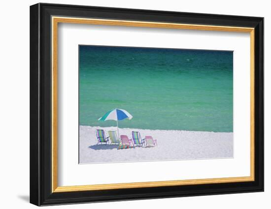 USA, Florida. Beach chairs on the Emerald Coast, Destin.-Anna Miller-Framed Photographic Print