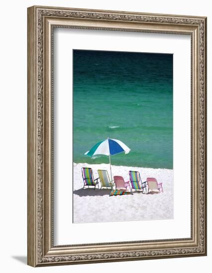 USA, Florida. Beach chairs on the Emerald Coast, Destin.-Anna Miller-Framed Photographic Print