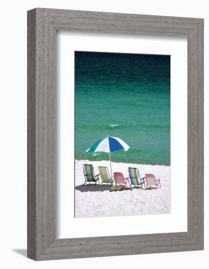 USA, Florida. Beach chairs on the Emerald Coast, Destin.-Anna Miller-Framed Photographic Print