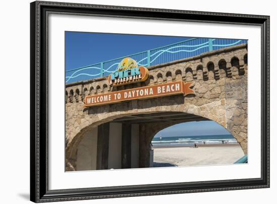 USA, Florida, Daytona Beach, Welcome sign to Main Street Pier.-Lisa S^ Engelbrecht-Framed Photographic Print