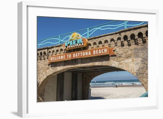 USA, Florida, Daytona Beach, Welcome sign to Main Street Pier.-Lisa S^ Engelbrecht-Framed Photographic Print