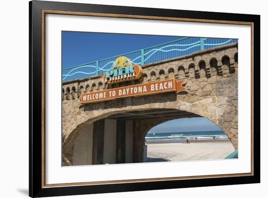 USA, Florida, Daytona Beach, Welcome sign to Main Street Pier.-Lisa S^ Engelbrecht-Framed Photographic Print