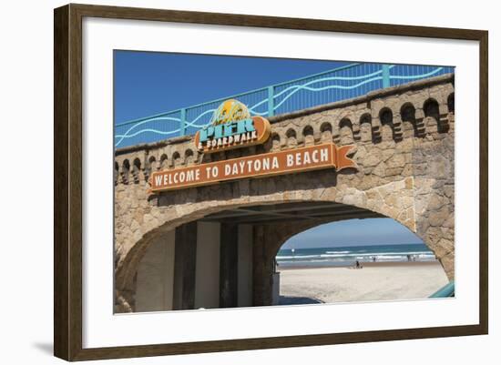 USA, Florida, Daytona Beach, Welcome sign to Main Street Pier.-Lisa S^ Engelbrecht-Framed Photographic Print