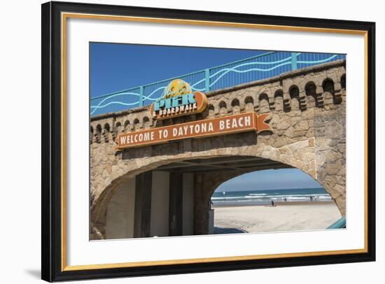 USA, Florida, Daytona Beach, Welcome sign to Main Street Pier.-Lisa S^ Engelbrecht-Framed Photographic Print