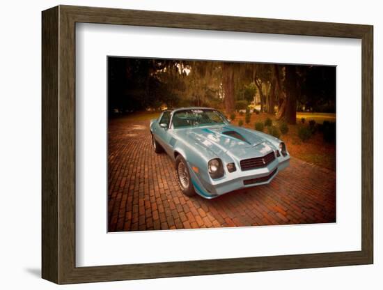 USA, Georgia, Savannah. Classic 1979 Camaro parked on brick driveway. (PR)-Joanne Wells-Framed Photographic Print