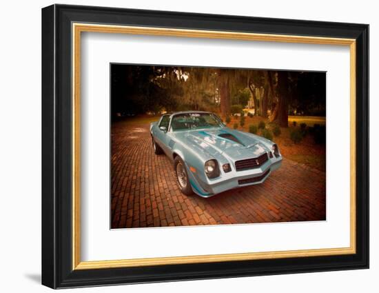 USA, Georgia, Savannah. Classic 1979 Camaro parked on brick driveway. (PR)-Joanne Wells-Framed Photographic Print