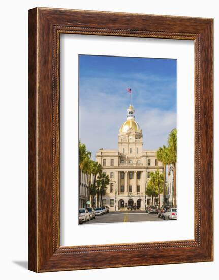 USA, Georgia, Savannah, Horse and cart passing under the town hall-Jordan Banks-Framed Photographic Print