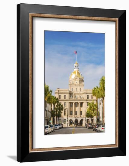 USA, Georgia, Savannah, Horse and cart passing under the town hall-Jordan Banks-Framed Photographic Print