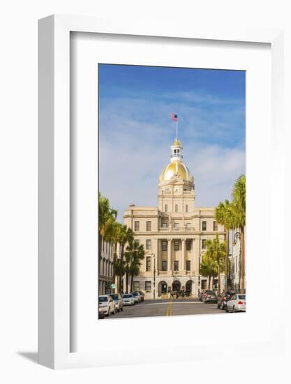 USA, Georgia, Savannah, Horse and cart passing under the town hall-Jordan Banks-Framed Photographic Print