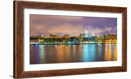 USA, Georgia, Savannah, Skyline reflected in the Savannah river-Jordan Banks-Framed Photographic Print