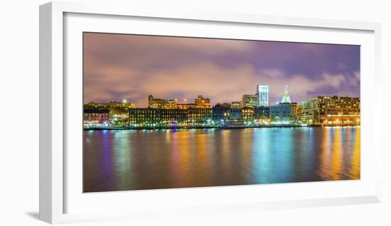 USA, Georgia, Savannah, Skyline reflected in the Savannah river-Jordan Banks-Framed Photographic Print