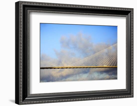 USA, Georgia, Savannah. Talmadge Memorial Bridge with truck crossing.-Joanne Wells-Framed Photographic Print