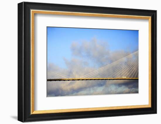 USA, Georgia, Savannah. Talmadge Memorial Bridge with truck crossing.-Joanne Wells-Framed Photographic Print