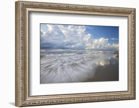 USA, Georgia, Tybee Island. Clouds and waves in morning light at the beach.-Joanne Wells-Framed Photographic Print