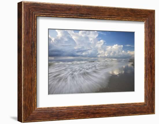 USA, Georgia, Tybee Island. Clouds and waves in morning light at the beach.-Joanne Wells-Framed Photographic Print