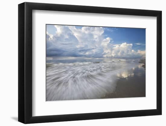 USA, Georgia, Tybee Island. Clouds and waves in morning light at the beach.-Joanne Wells-Framed Photographic Print