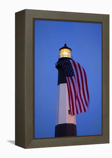 USA, Georgia, Tybee Island, Flag flying on lighthouse at Tybee Island.-Joanne Wells-Framed Premier Image Canvas