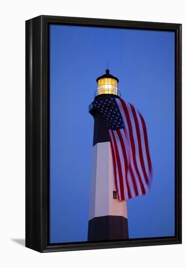 USA, Georgia, Tybee Island, Flag flying on lighthouse at Tybee Island.-Joanne Wells-Framed Premier Image Canvas