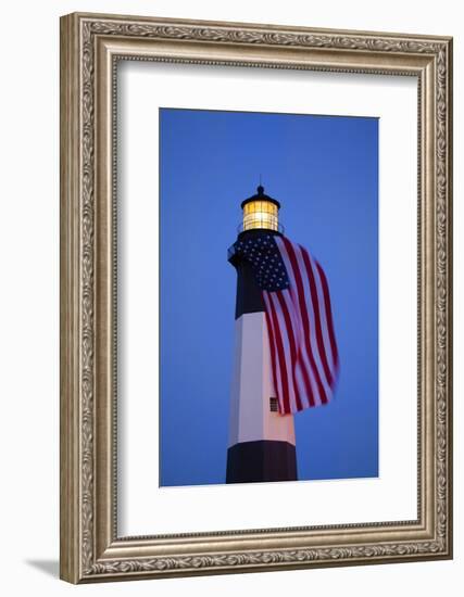 USA, Georgia, Tybee Island, Flag flying on lighthouse at Tybee Island.-Joanne Wells-Framed Photographic Print