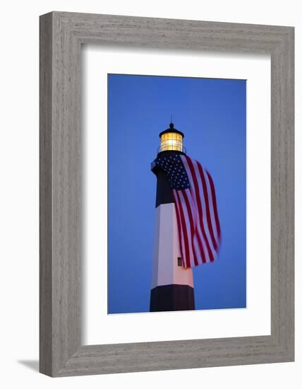 USA, Georgia, Tybee Island, Flag flying on lighthouse at Tybee Island.-Joanne Wells-Framed Photographic Print