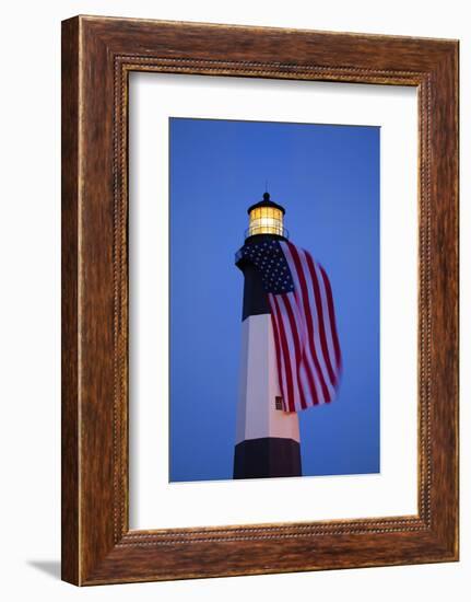 USA, Georgia, Tybee Island, Flag flying on lighthouse at Tybee Island.-Joanne Wells-Framed Photographic Print