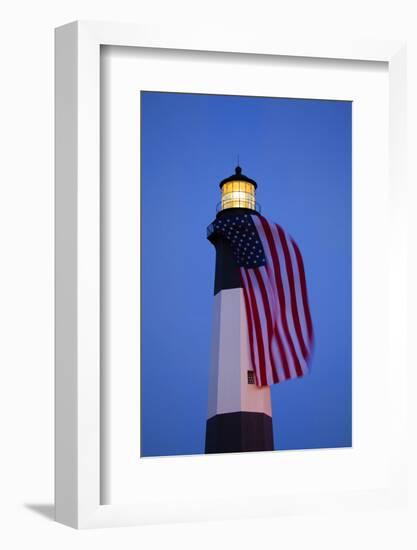 USA, Georgia, Tybee Island, Flag flying on lighthouse at Tybee Island.-Joanne Wells-Framed Photographic Print