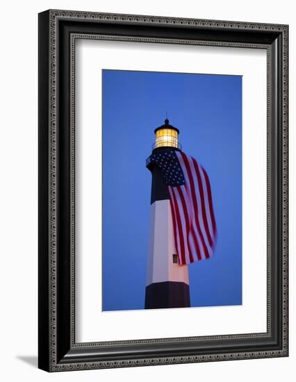 USA, Georgia, Tybee Island, Flag flying on lighthouse at Tybee Island.-Joanne Wells-Framed Photographic Print